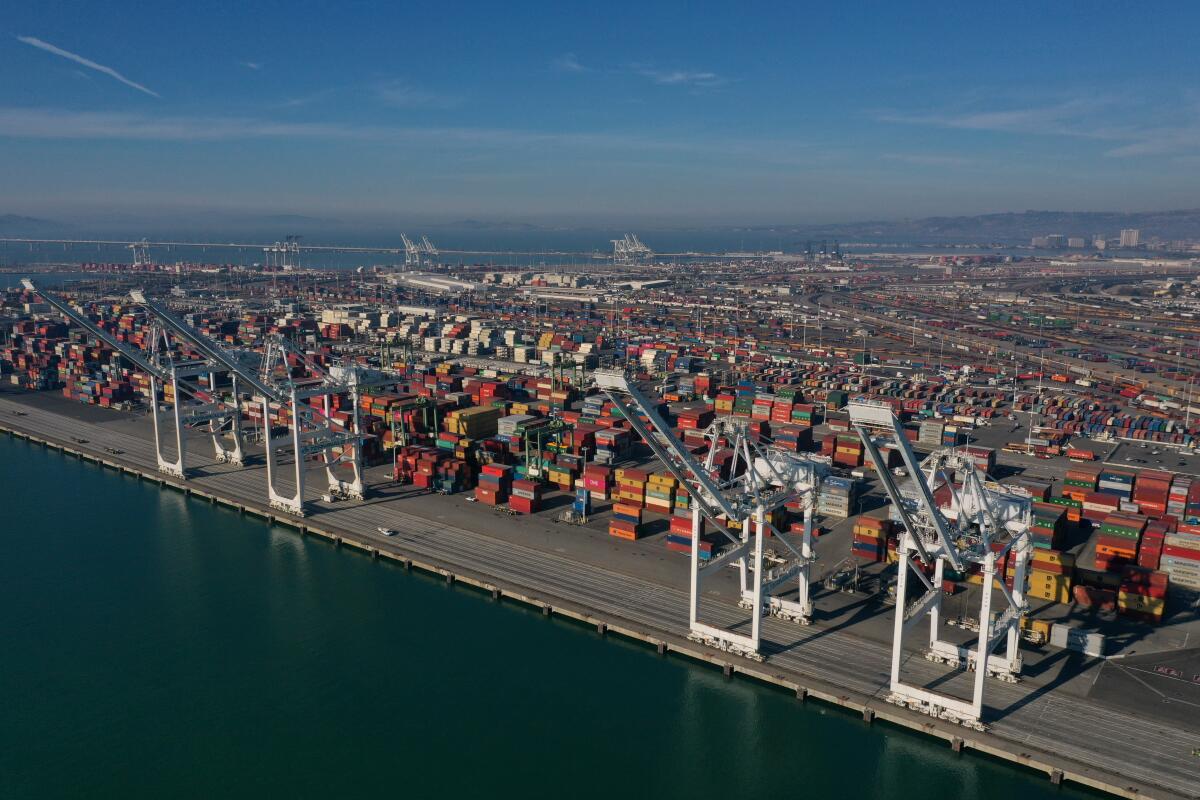 An aerial view of the Port of Oakland.