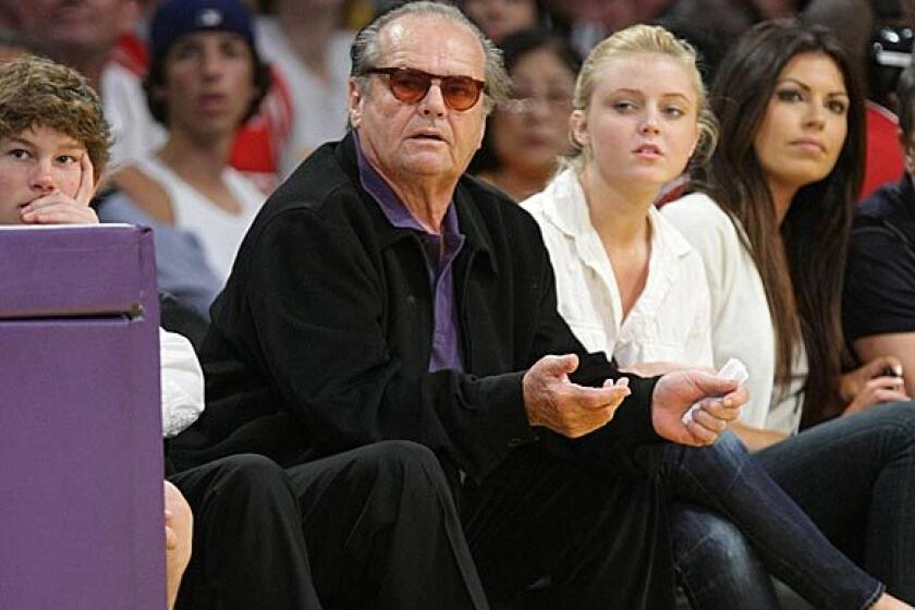 Jack Nicholson watches the Lakers-Rockets game at Staples Center.