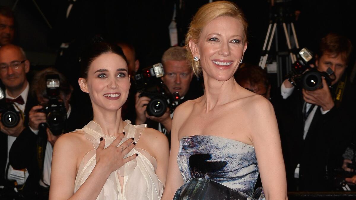 "Carol" costars Rooney Mara, left, and Cate Blanchett hit the red carpet Sunday for their movie's premiere at the 68th annual Cannes Film Festival.