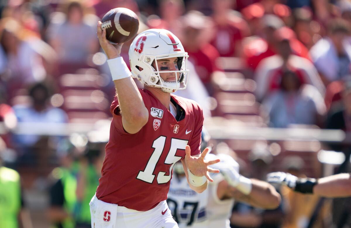 Stanford quarterback Davis Mills passes the ball during a game between Northwestern on Aug. 31.