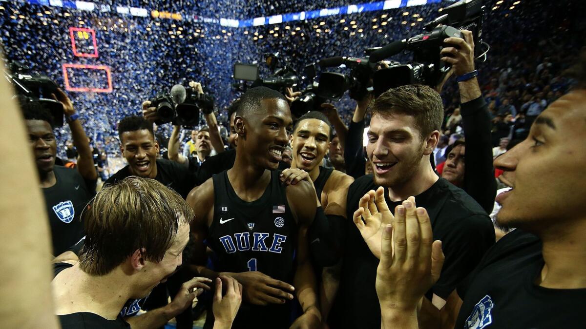 The Duke Blue Devils are favored by Las Vegas sportsbooks to win the NCAA tournament, but they may not be the best pick for an office pool.