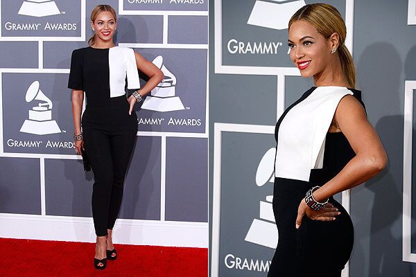 Beyoncé shocked us all not with deep décolletage, but by wearing a graphic black and white crepe jumpsuit by Osman Studio that played into the season's 1960s Op Art fashion trend.