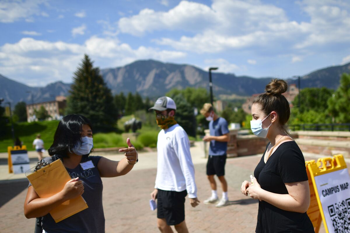 Freshman arrive on campus at the University of Colorado Boulder on Aug 18. 