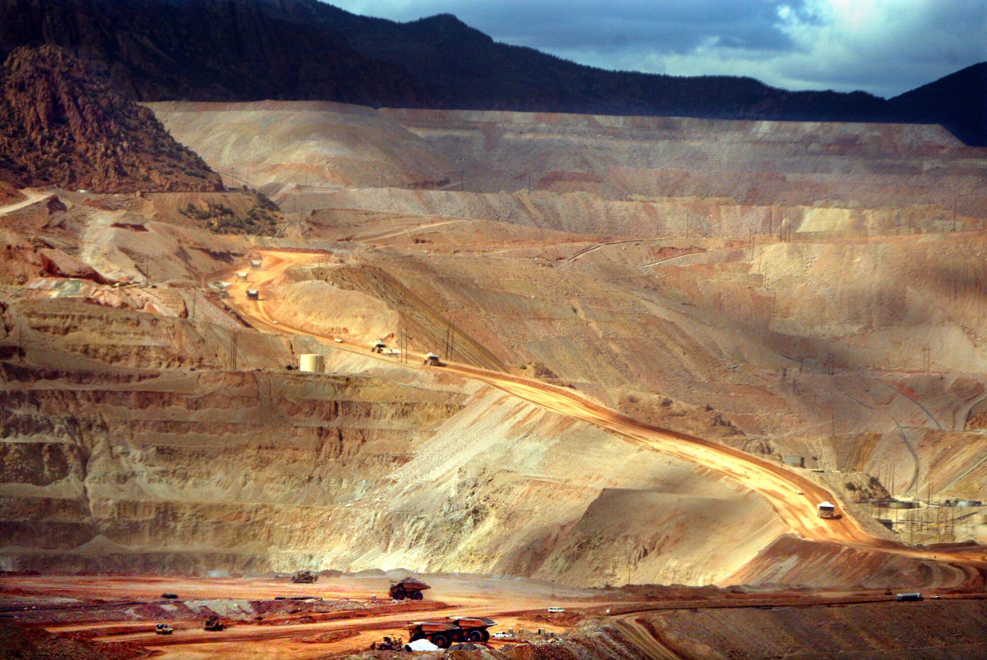 A view of a terraced mountain in orange hues