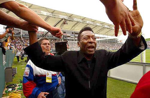 The Los Angeles Galaxy played the Colorado Rapids in their opening home game at their new Home Depot Center Stadium before a sold out crowd on June, 7, 2003. The Galaxy beat Colorado 2-0. Brazilian soccer legend, Pele, did the honors of flipping the coin at the start of the game before greeting fans as he left the field.