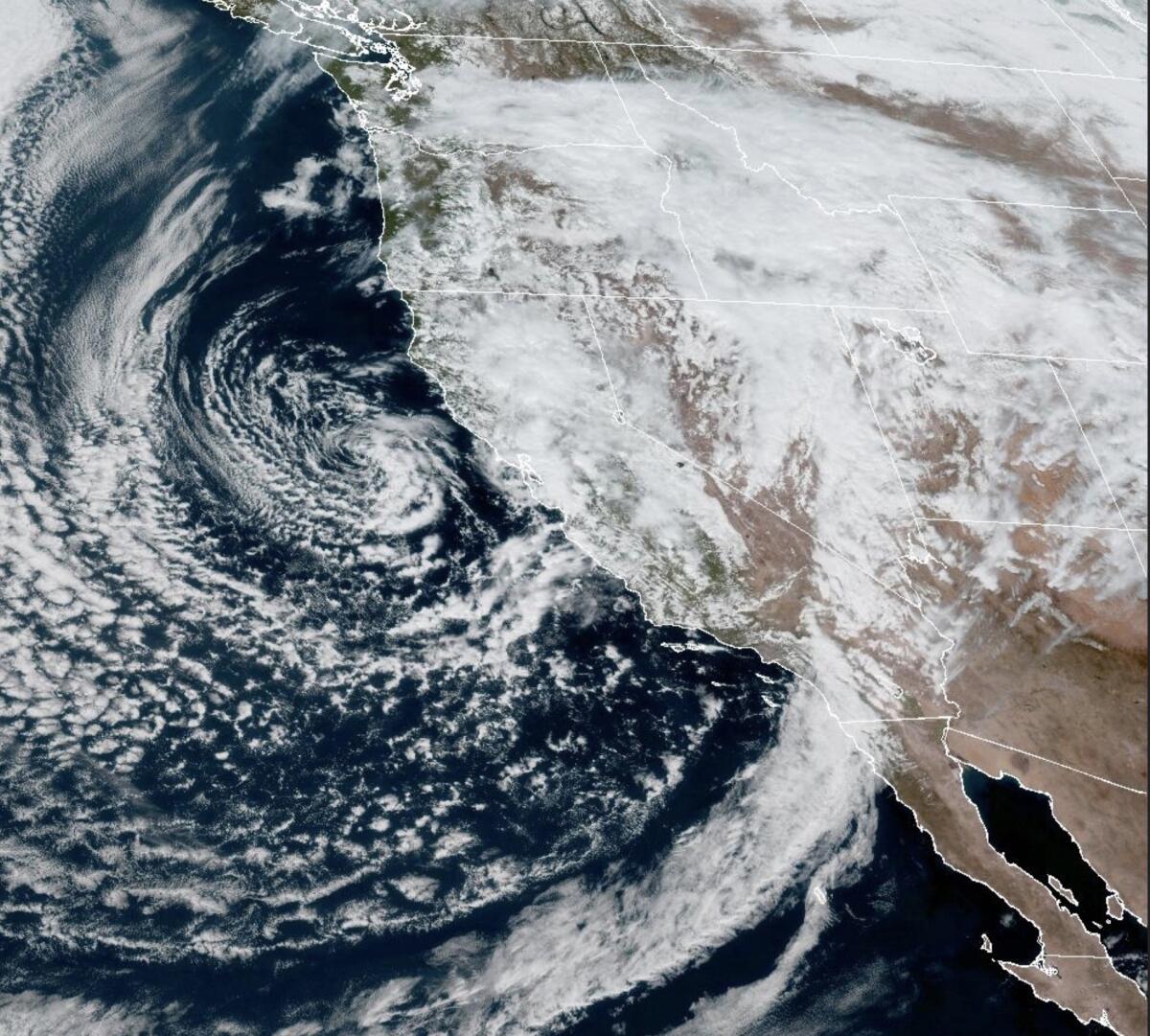 Satellite image shows a weather pattern off the West Coast on Wednesday 