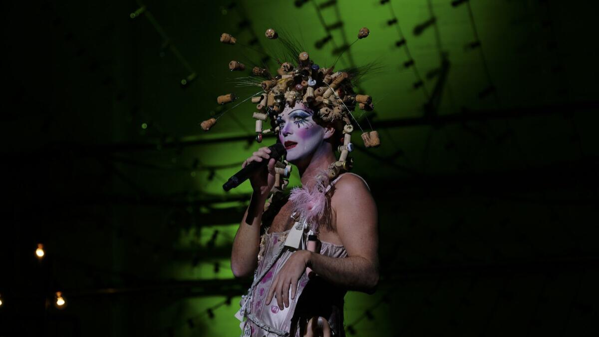 Taylor Mac rehearses "A 24-Decade History of Popular Music” at the Ace. The work consists of 24 hours of performance exploring oppression and resistance throughout American history with Mac's singular mix of song, audacity and "random acts of fabulousness."