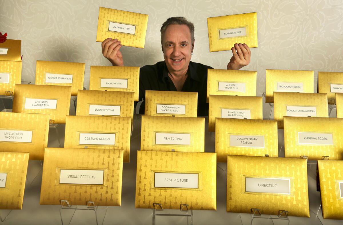 Marc Friedland is photographed at his studio in Los Angeles where they make the famous Oscar envelopes for the Academy Awards show each year.