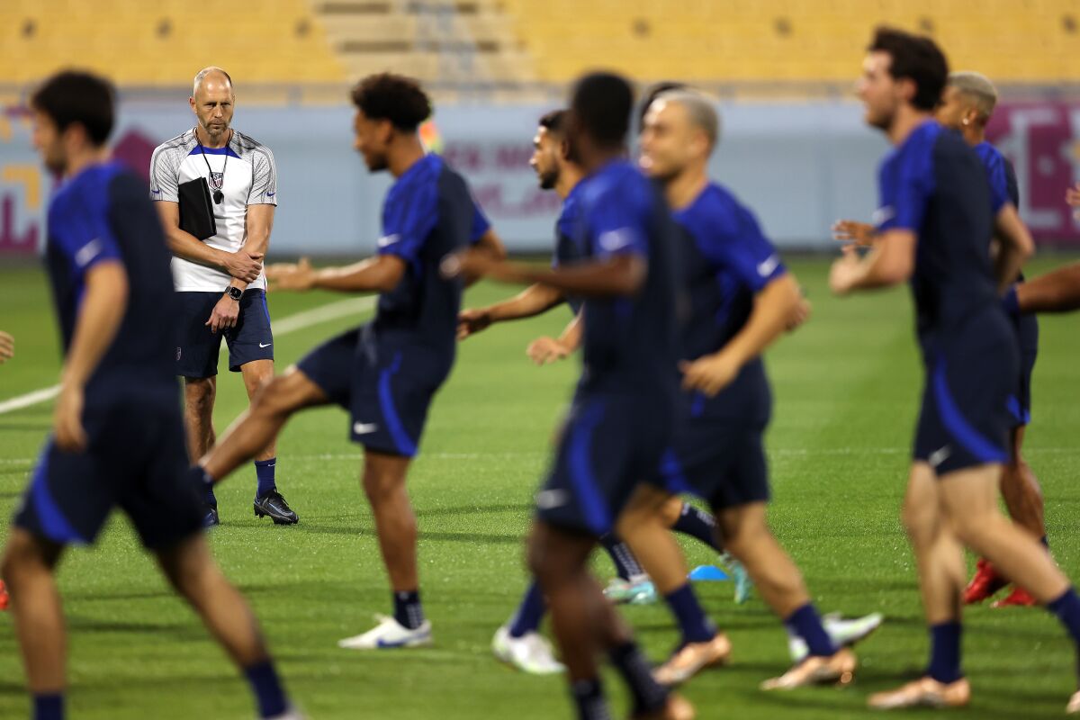 U.S. national coach Gregg Berhalter looks on during a training session last week at the World Cup in Qatar.