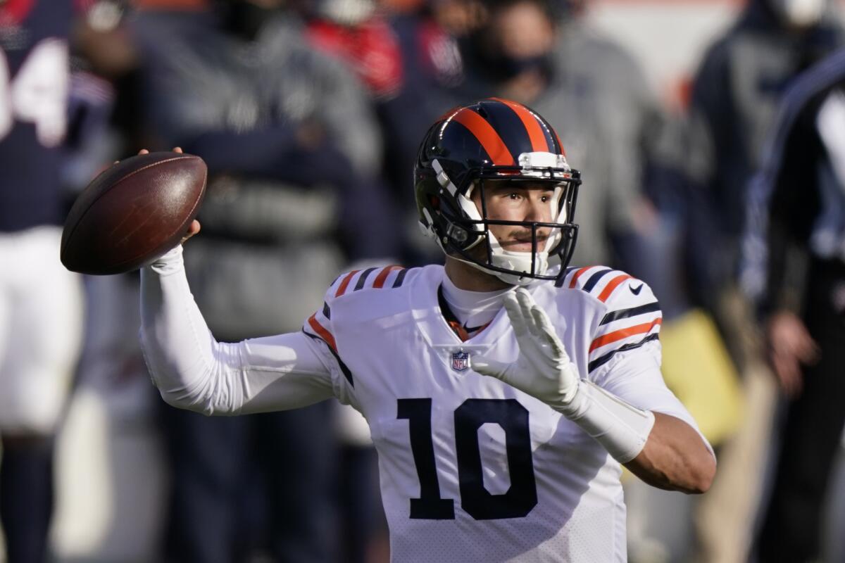 Chicago Bears quarterback Mitchell Trubisky throws against the Houston Texans.
