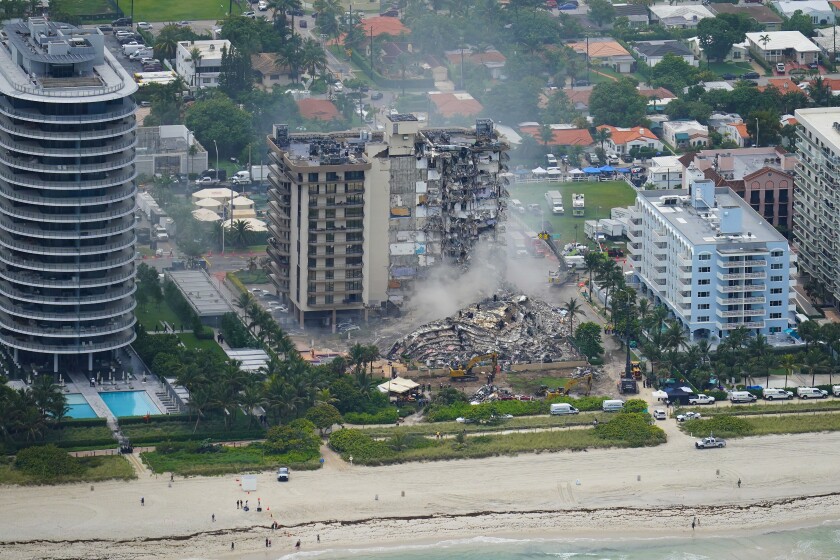 An aerial view of the condo collapse.
