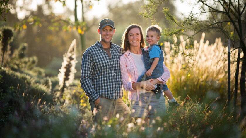 John Chester, Molly Chester and their son in the documentary "The Biggest Little Farm."