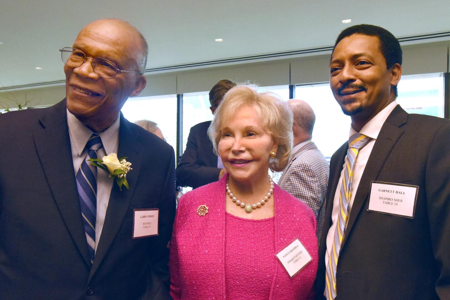 Larry Gibson, Nancy Grasmick and Garnett Hall at the Baltimore Sun Hall of Fame party at the Center Club.