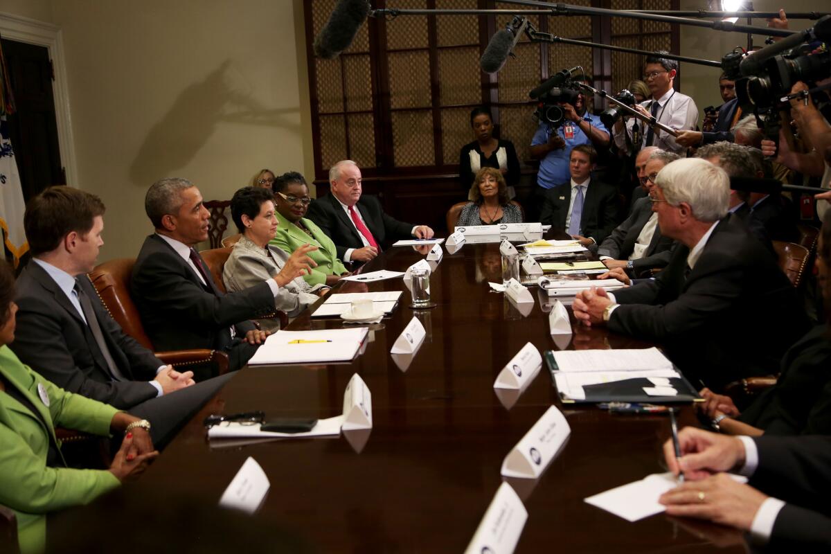 President Obama meets with small business owners to discuss the importance of the reauthorization of the Export-Import Bank in the Roosevelt Room of the White House on July 21.