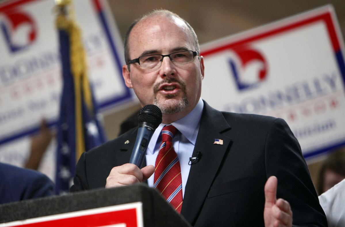GOP gubernatorial candidate Tim Donnelly's campaign appears to be on dire financial footing, according to disclosures filed with the state Monday that show he has less than $11,000 on hand and $148,000 in unpaid bills.