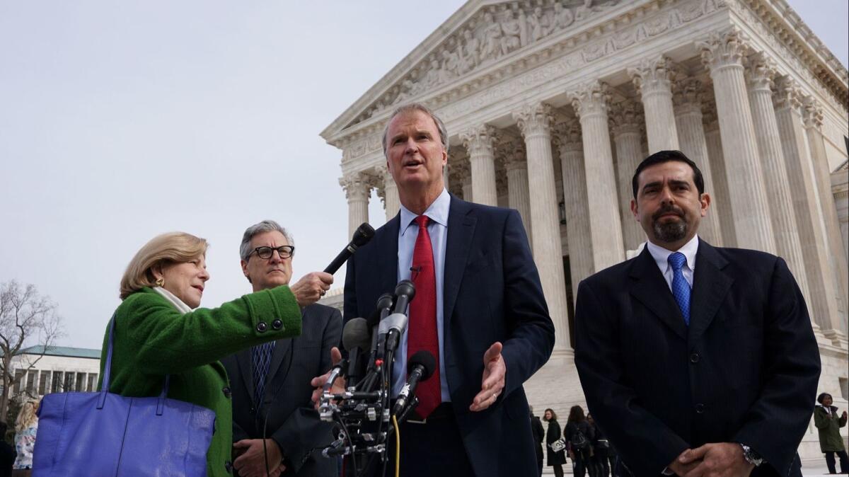 Attorney Bob Hilliard, representing the family of Mexican teenager Sergio Adrian Hernandez Guereca, speaks in front of the U.S. Supreme Court after presenting his argument on Feb. 21, 2017.