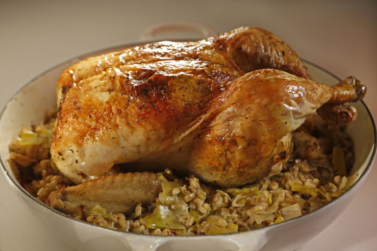 Recipe: Roasted one-pan chicken with leeks and barley