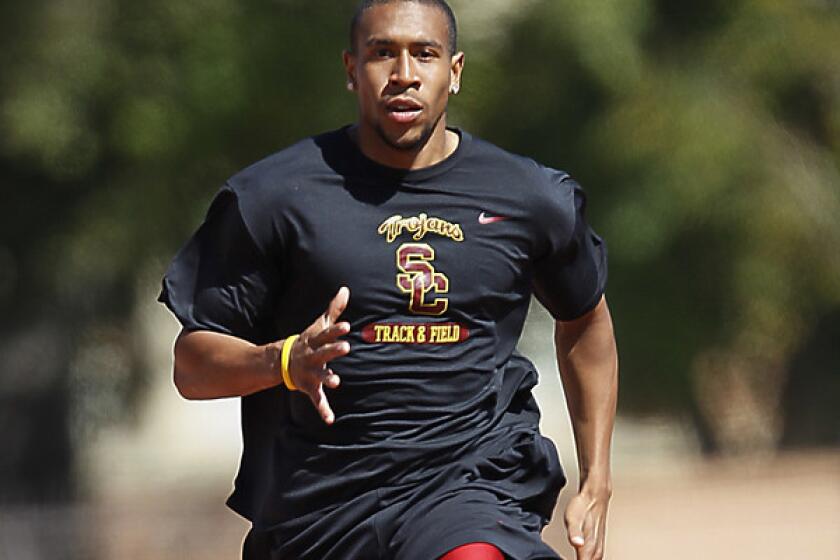 Bryshon Nellum works out during a practice at USC.