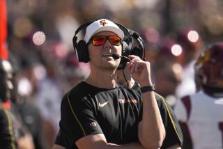 Southern California head coach Lincoln Riley watches against Michigan in the first half of an NCAA college football game in Ann Arbor, Mich., Saturday, Sept. 21, 2024. (AP Photo/Paul Sancya)