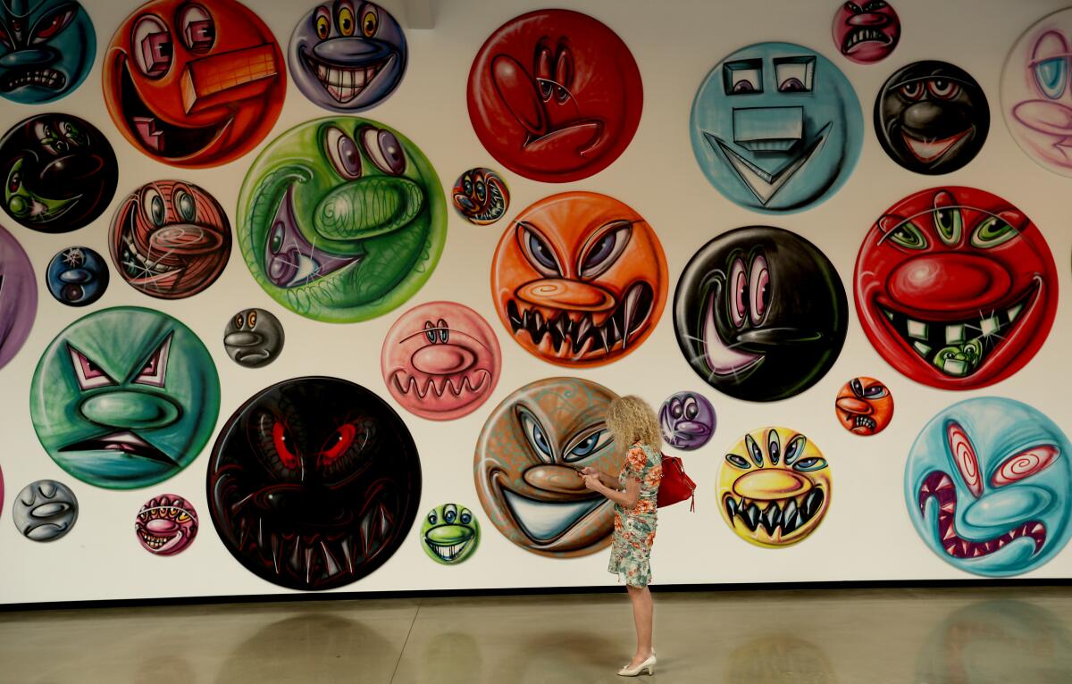 Works by artist Kenny Scharf at the Jeffrey Deitch Gallery in Los Angeles