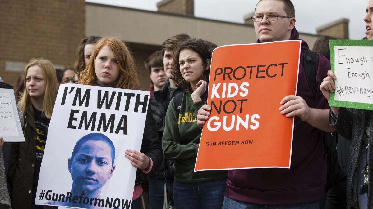 Students in Huntington, W.Va., participate in a nationwide walkout on March 14 to protest gun violence.