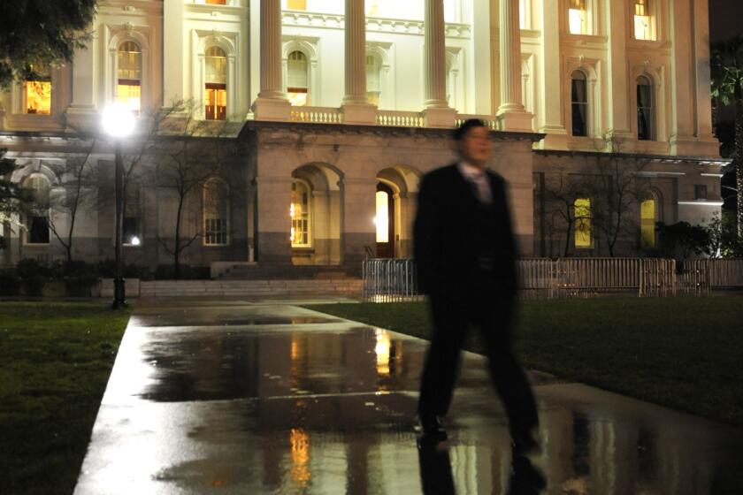 A man walks out of the State Capitol building in Sacramento. A special election was held Tuesday to fill a vacant seat in the state Senate representing the Inland Empire.