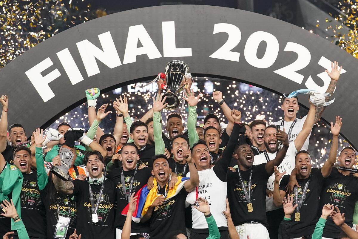 León celebrates its CONCACAF Champions League title win over LAFC on June 4.