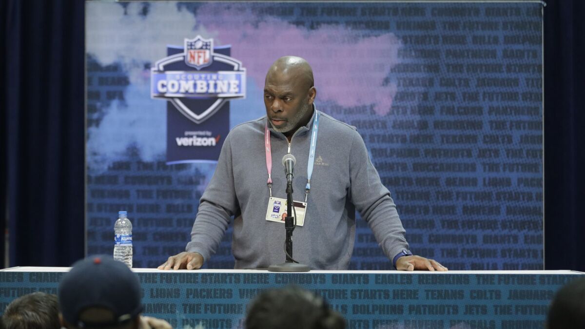 Chargers head coach Anthony Lynn speaks during a press conference at the NFL combine on Thursday in Indianapolis.