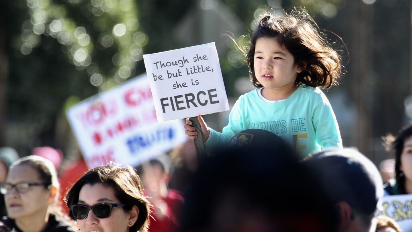 A 3-year-old girl at the women's march in Los Angeles on Saturday.