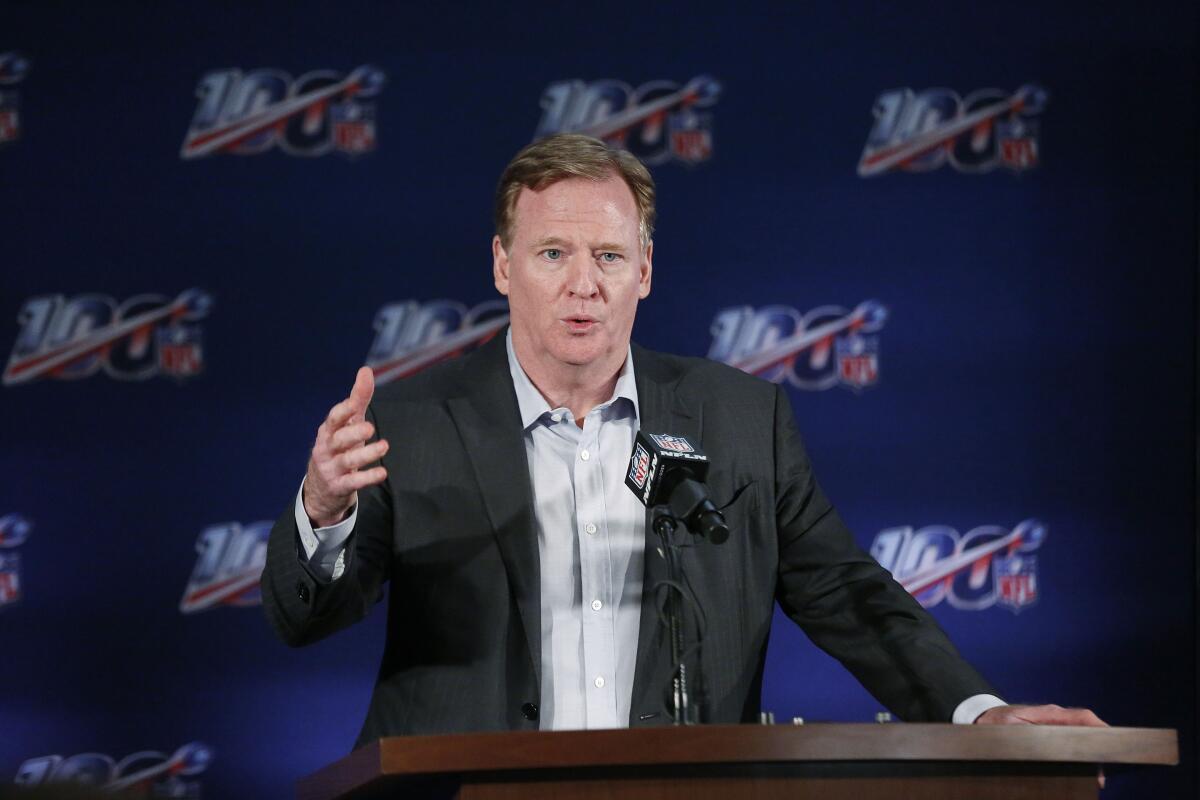NFL Commissioner Roger Goodell speaks at a news conference.