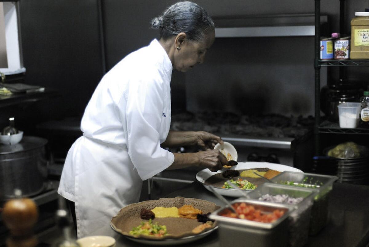 Inside the kitchen of chef Genet Agonafer at her restaurant, Meals by Genet.