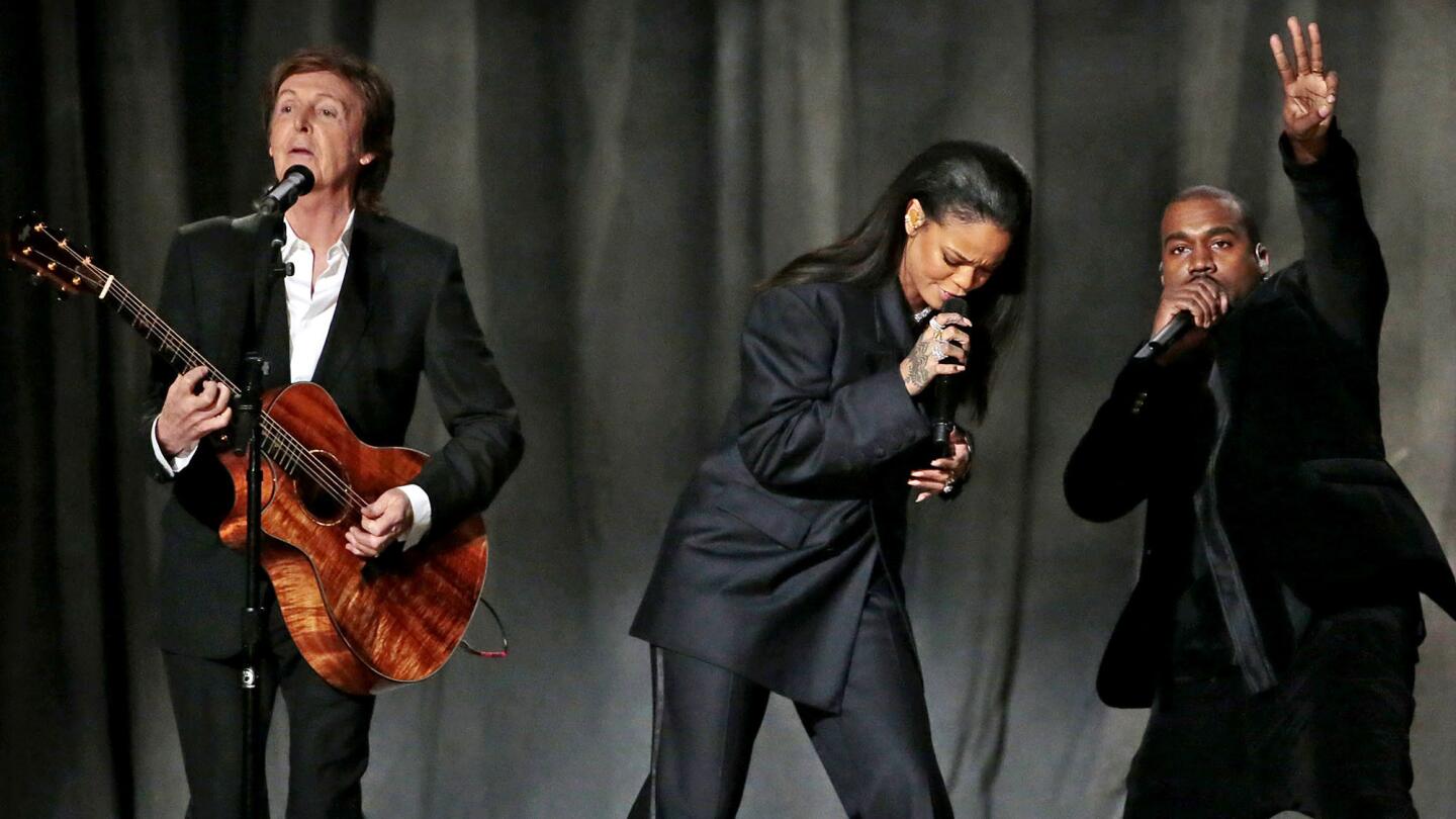 Paul McCartney, Rihanna and Kanye West perform.