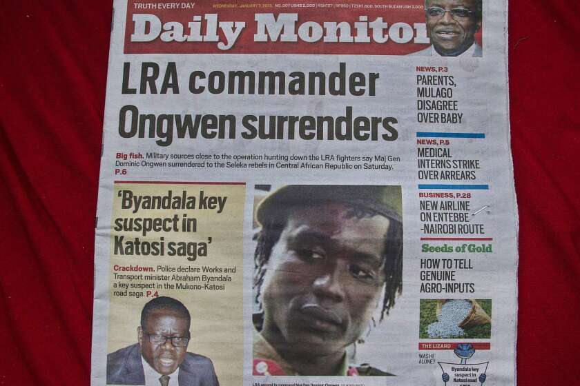 A Ugandan daily dated Jan. 7 carries a picture of former Lord's Resistance Army official Dominic Ongwen. Ongwen will be tried by the International Criminal Court for crimes against humanity.