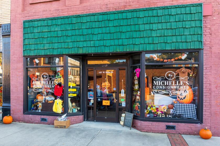 Elkin, N.C., USA-14 October 2022: Michelle's Consignment Shop on Main St., decorated for Halloween.