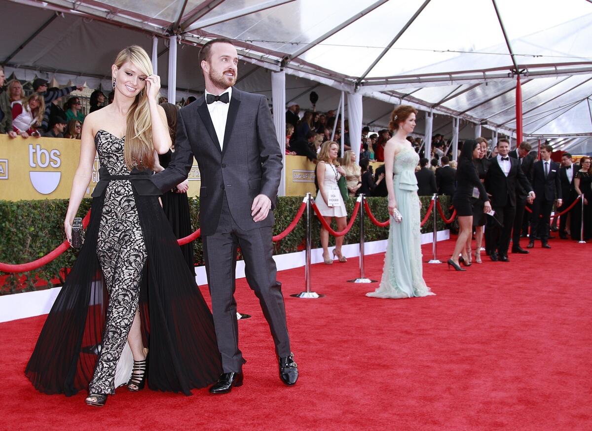 "Breaking Bad" star Aaron Paul and Lauren Parsekian, pictured at the 18th Screen Actors Guild Awards, had their wedding during Memorial Day weekend 2013.