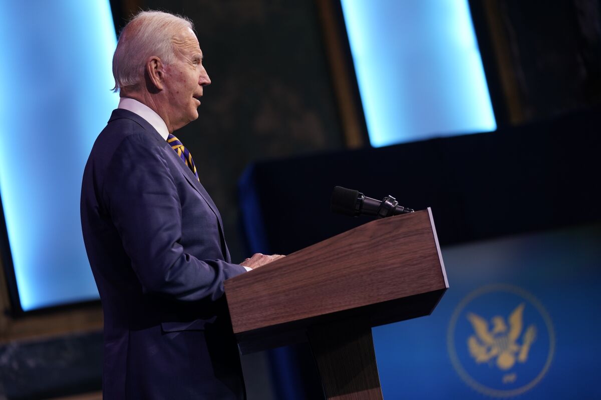 President-elect Joe Biden speaks at The Queen theater.