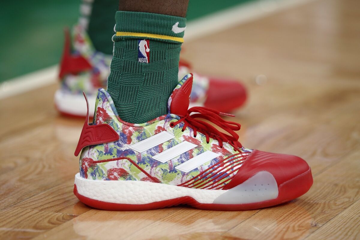 Boston Celtics' Jaylen Brown shoes on the court. (Michael Dwyer / AP)
