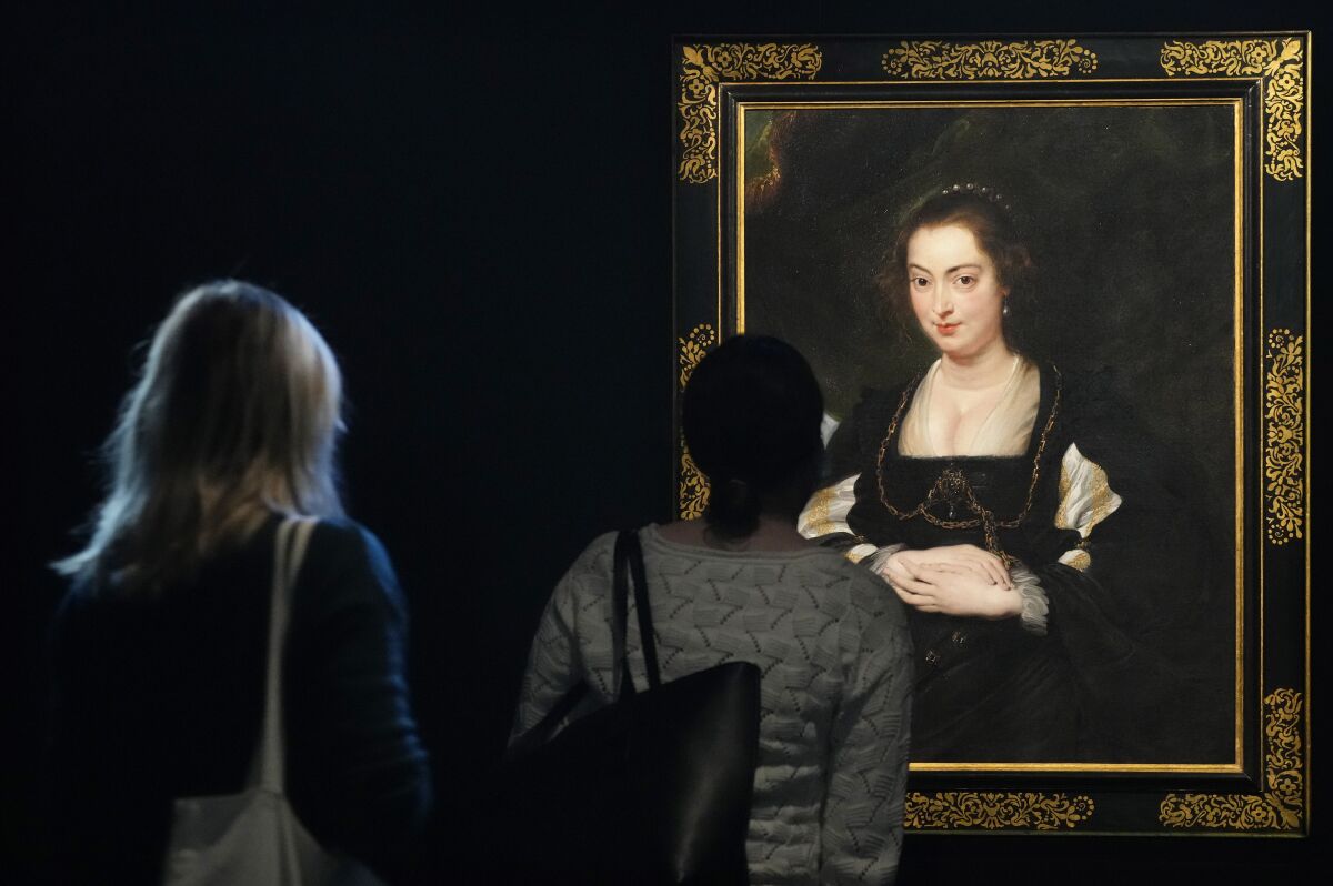 File-file February 17, 2022, Peter Paul Rubens' 17th century masterpiece "Portrait of a Lady" which sold for 14.4 million zlotys ($3.4 million) at an Old Masters auction at Desa Unicum in Warsaw, Poland on Thursday, March 17,2022, becoming the most expensive artwork ever bought on the Polish art market. (AP Photo/Czarek Sokolowski/file)