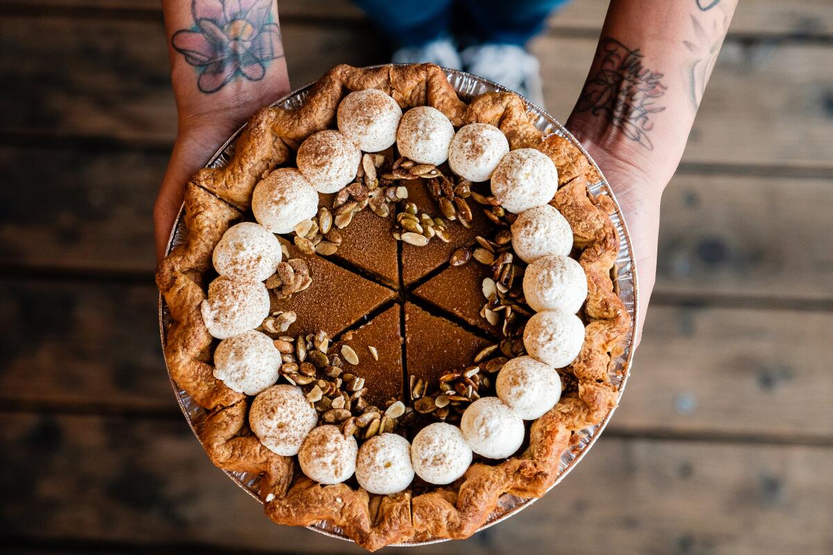 Whole pumpkin pie, one of the five Pop Pie Co. flavors this season, is available for $35.