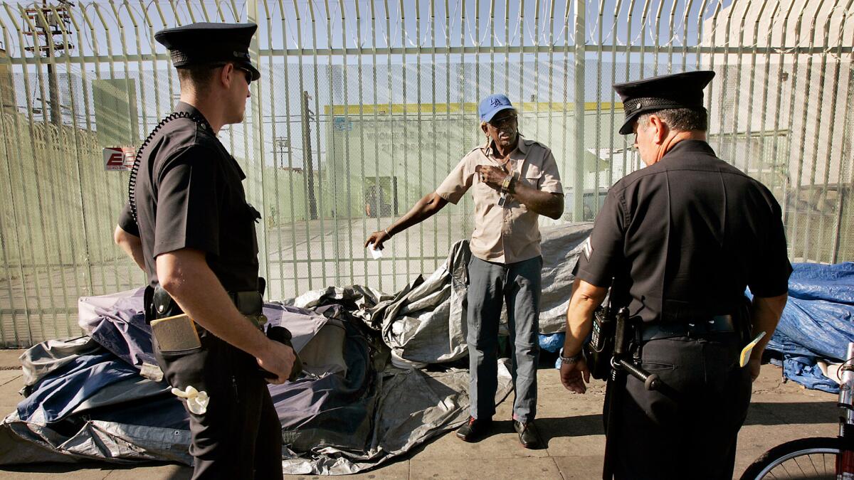 Policing skid row in downtown Los Angeles.