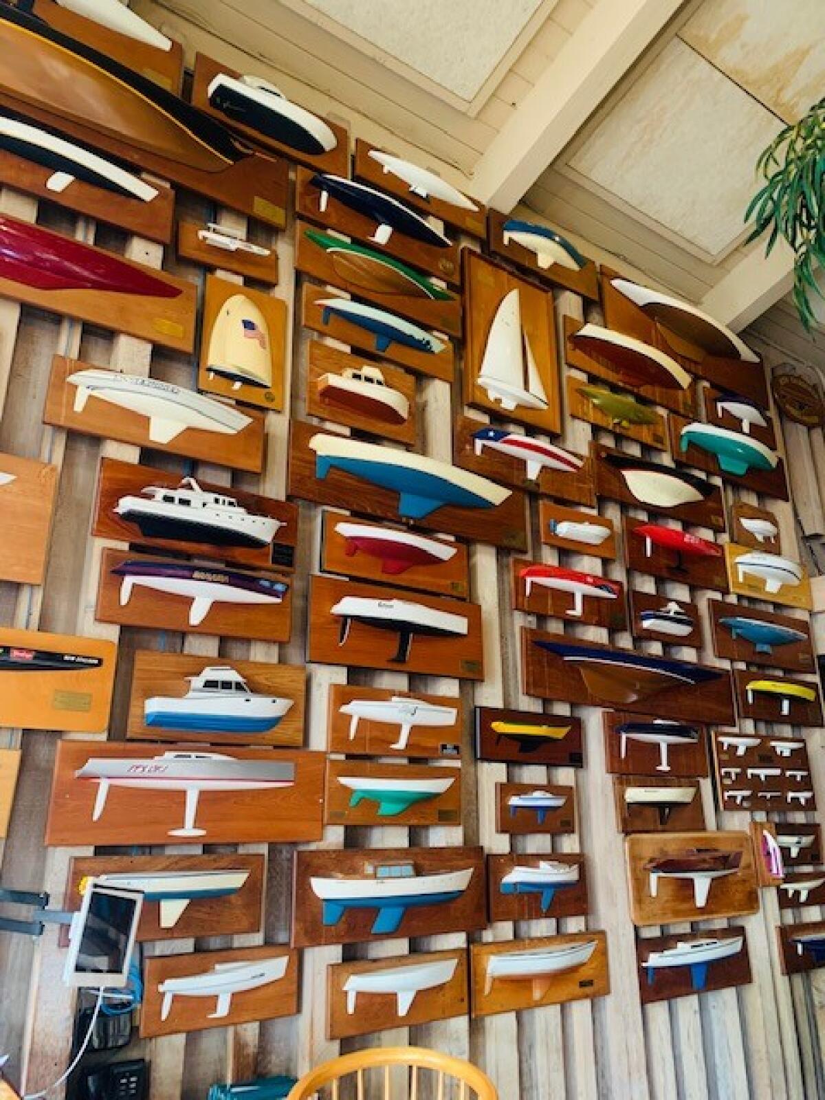 The nautical decor at Fiddler's Green includes an entire wall covered with models of ships and boats.