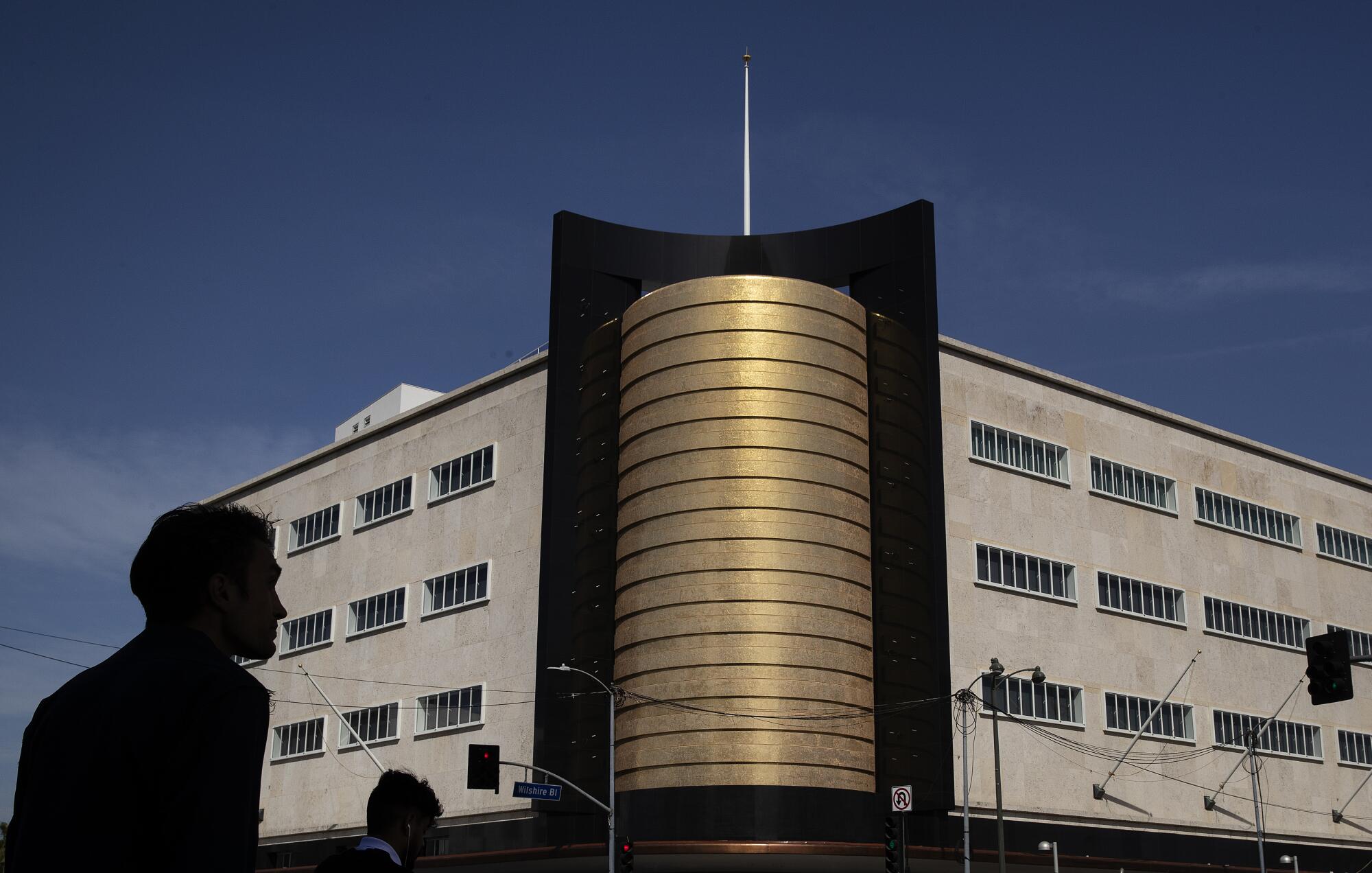 The gold-tiled corner of the Academy Museum of Motion Pictures