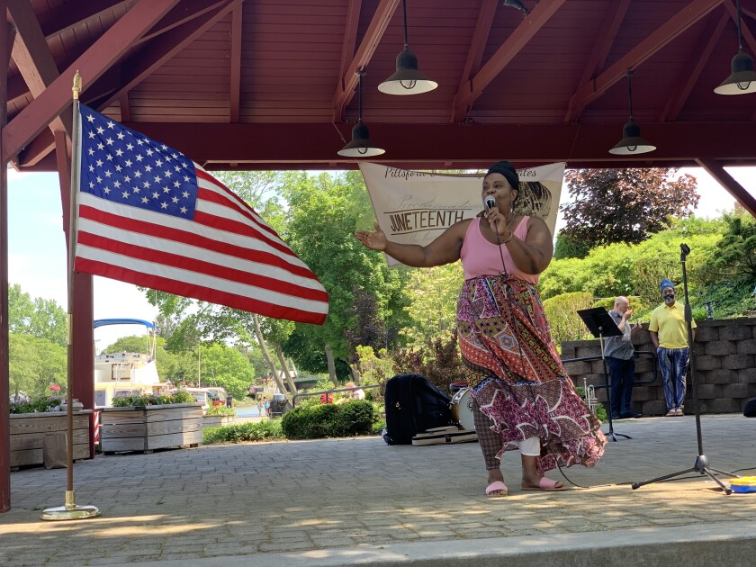 A speaker at the Pittsford, N.Y. Juneteenth celebration this month.