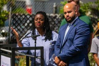 Los Angeles, CA - July 07: Senator Lola Smallwood-Cuevas and Assembly member Isaac Bryan answer questions at press conference held by Partnership for Growth LA announcing a groundbreaking new urban farming initiative aimed at addressing food instability and economic inequality throughout parts of South and West LA on Friday, July 7, 2023 in Los Angeles, CA. (Jason Armond / Los Angeles Times)