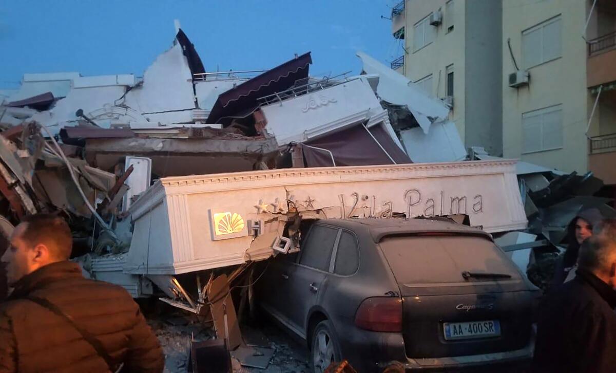 A powerful quake damaged buildings in Durres, western Albania, on Tuesday.