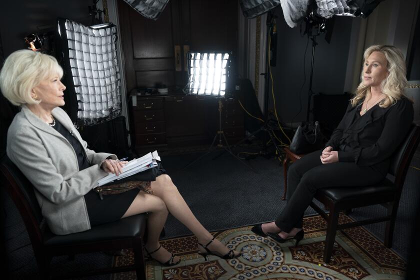 NEW YORK - APRIL 1: Sunday on 60 MINUTES, Lesley Stahl sat down with Georgia Republican Rep. Marjorie Taylor Greene days before the indictment of former President Donald Trump for a wide-ranging interview and profile. Greene, an influential and vocal member of the far right and close ally of Trump, speaks with Stahl at her home in Georgia and meets in the halls of Congress in Washington, D.C., to discuss her America First, populist views as she continues her rise in the Republican party. The 60 MINUTES interview will air April 2 on the CBS Television Network. Photo is a screen grab. (Photo by CBS via Getty Images)