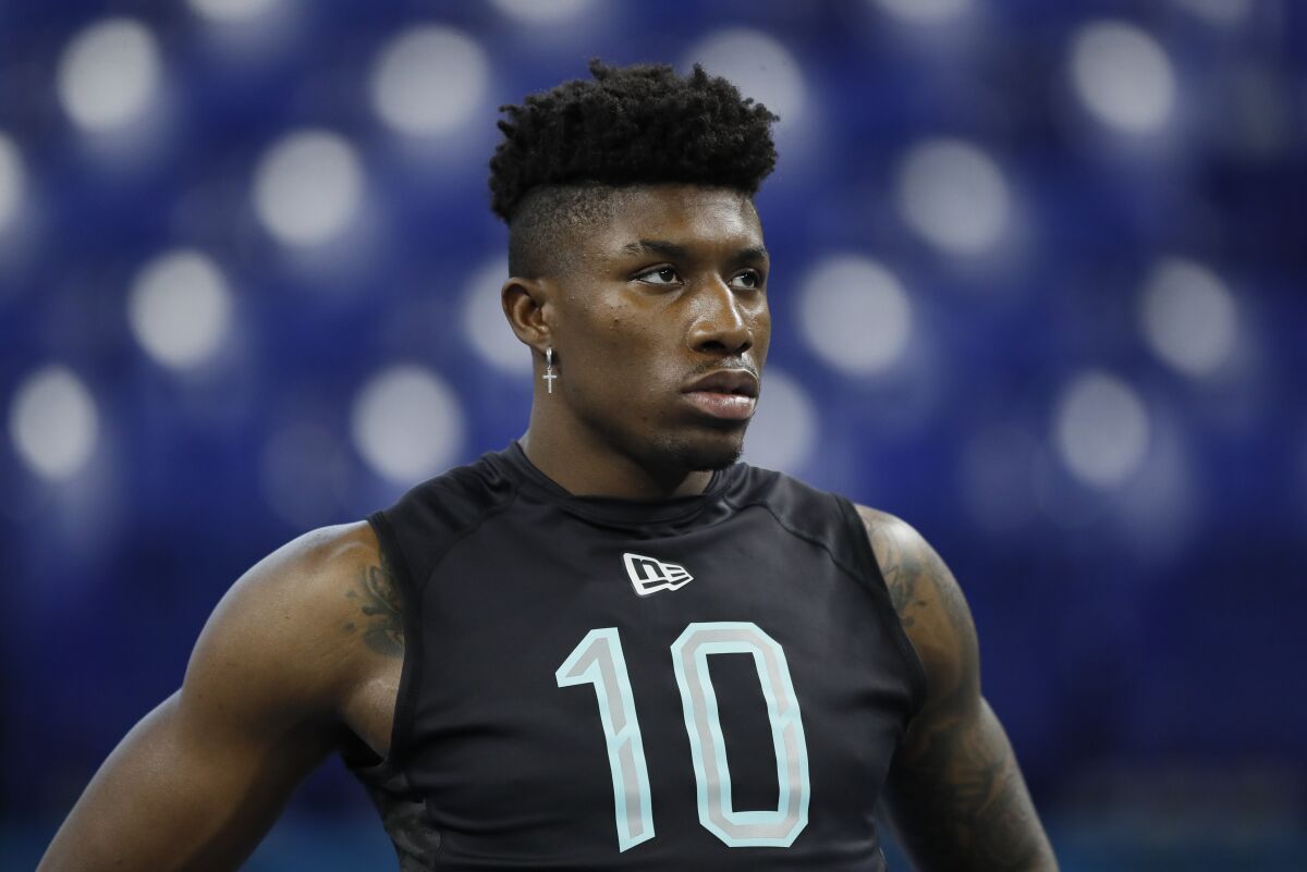 Jeff Gladney takes part in the 2020 NFL scouting combine.