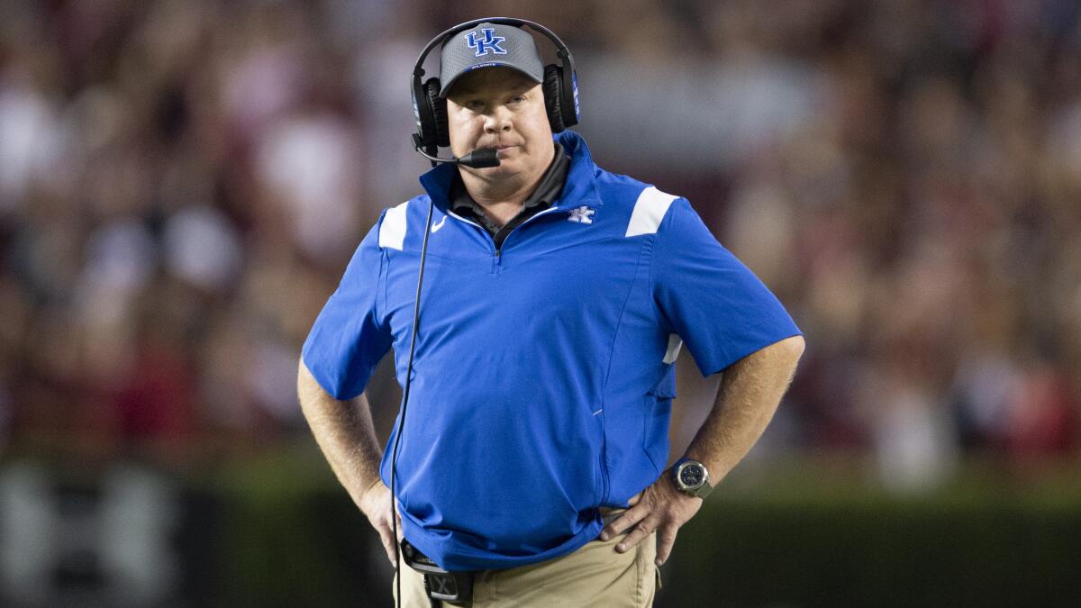 Kentucky coach Mark Stoops looks on during a game against South Carolina on Sept. 25.