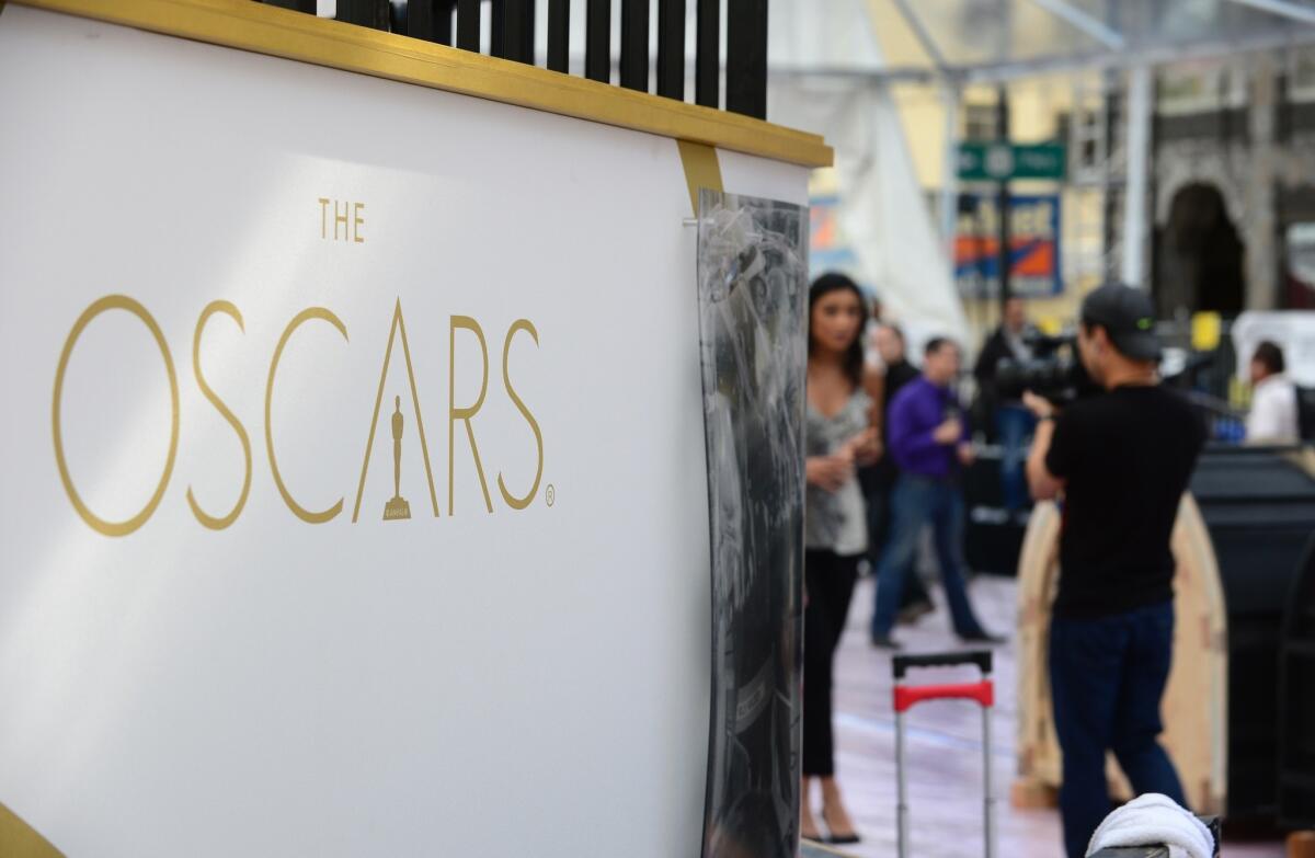 A sign for the Oscars before Sunday's ceremony in Hollywood. In a typical year, the event generates about 10 arrests.