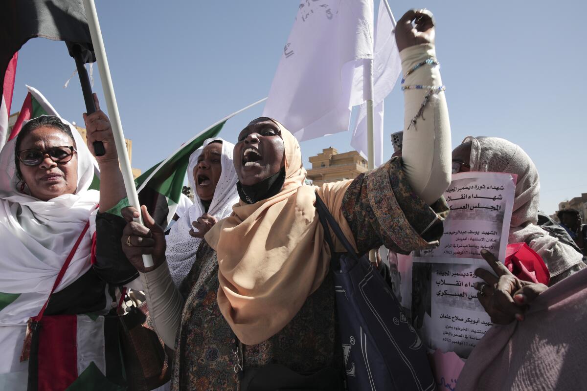 Sudanese demonstrators at a pro-democracy rally